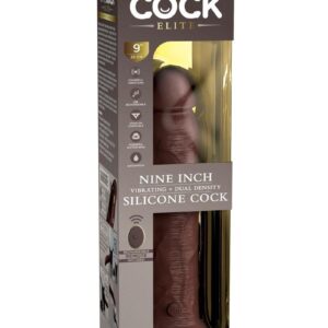 King Cock Elite Dual Density Vibrating Rechargeable Silicone Dildo with Remote Control 9in - Chocolate