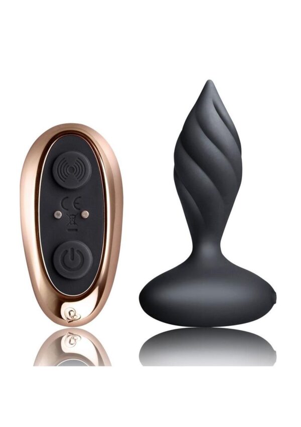 Desire Rechargeable Silicone Anal Plug with Remote Control - Black/Rose Gold - Image 2