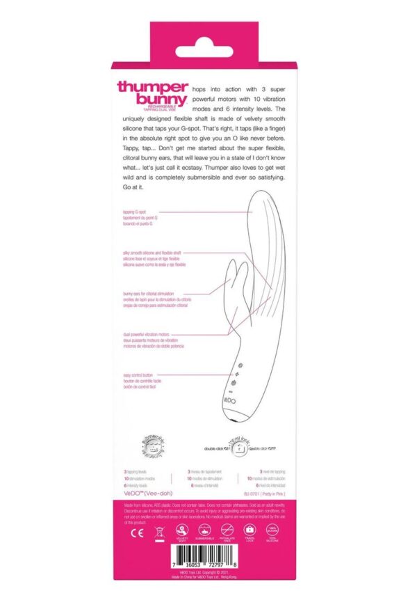 VeDO Thumper Bunny Silicone Rabbit Vibrator - Pretty In Pink - Image 4