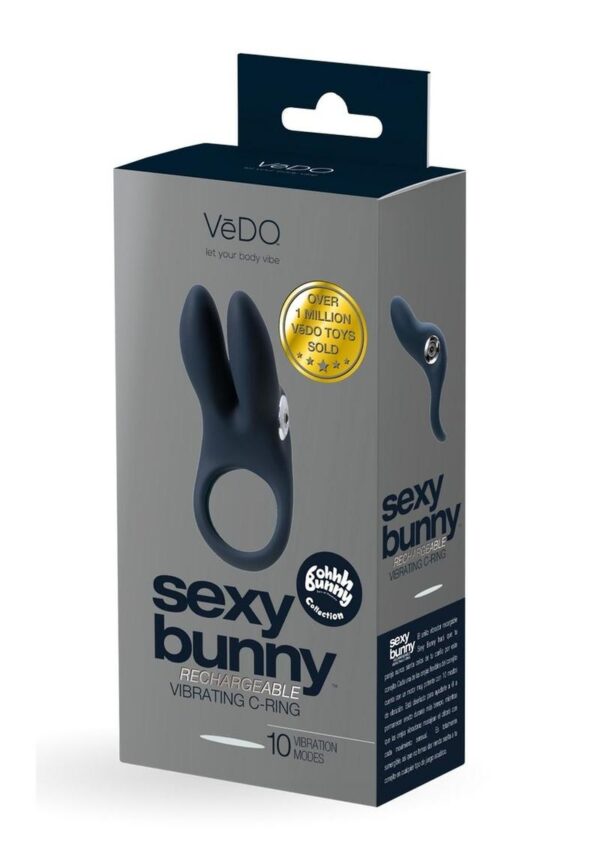 VeDO Sexy Bunny Rechargeable Silicone Couples Cock Ring - Black Pearl