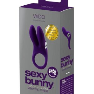 VeDO Sexy Bunny Rechargeable Silicone Couples Cock Ring - Deep Purple