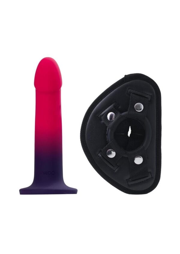 VeDO Duo Silicone Dildo with Harness - Pink/Purple - Image 2