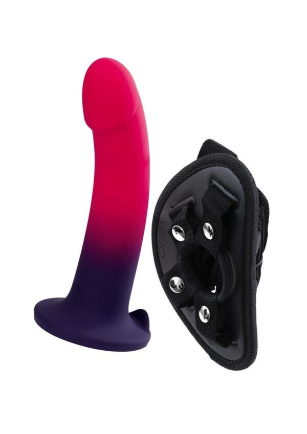 VeDO Duo Silicone Dildo with Harness - Pink/Purple - Image 3