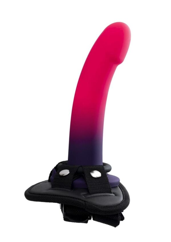 VeDO Duo Silicone Dildo with Harness - Pink/Purple - Image 4