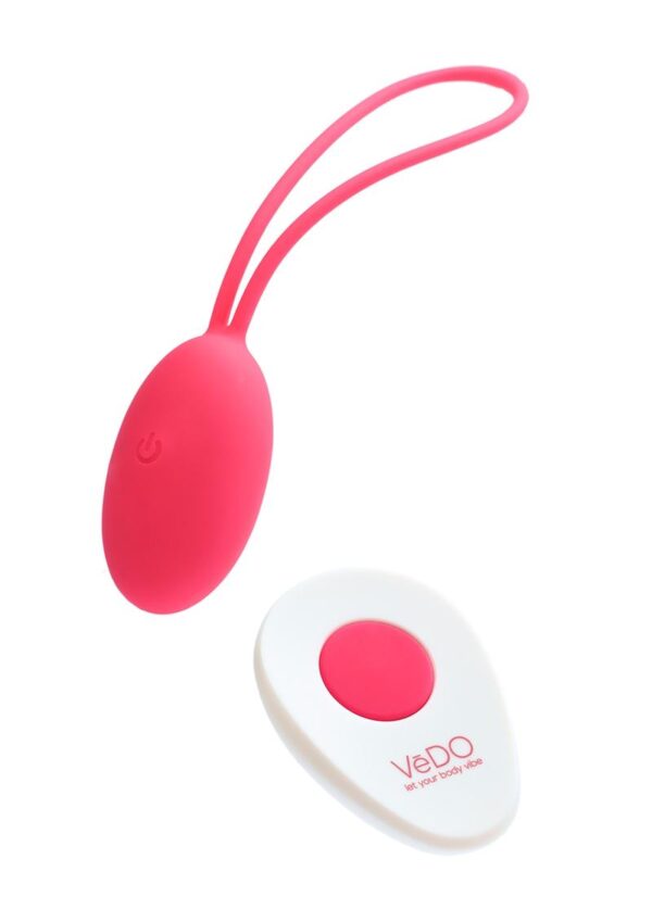 VeDO Peach Rechargeable Silicone Egg Vibrator with Remote Control - Foxy Pink - Image 2