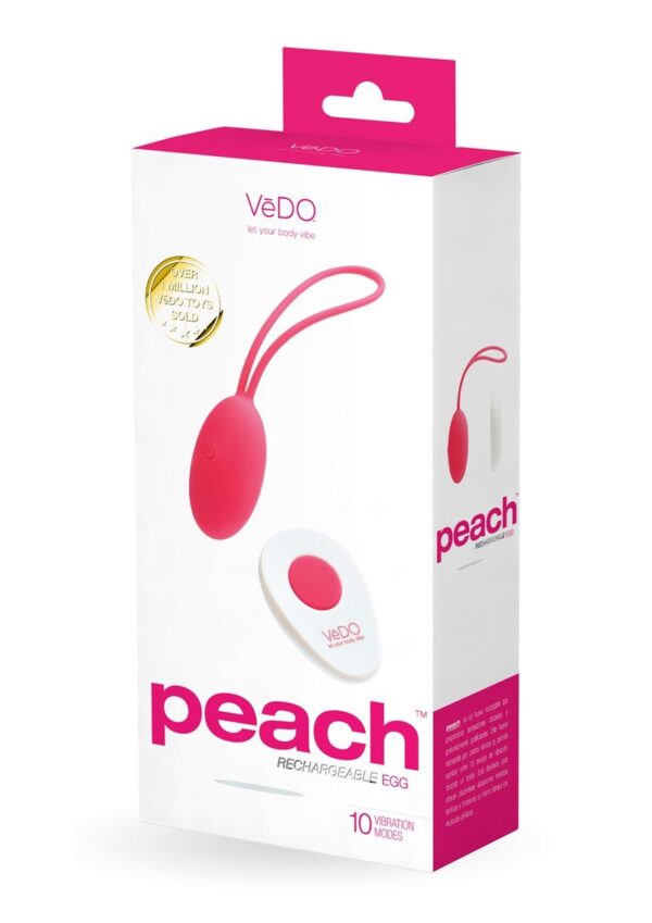 VeDO Peach Rechargeable Silicone Egg Vibrator with Remote Control - Foxy Pink