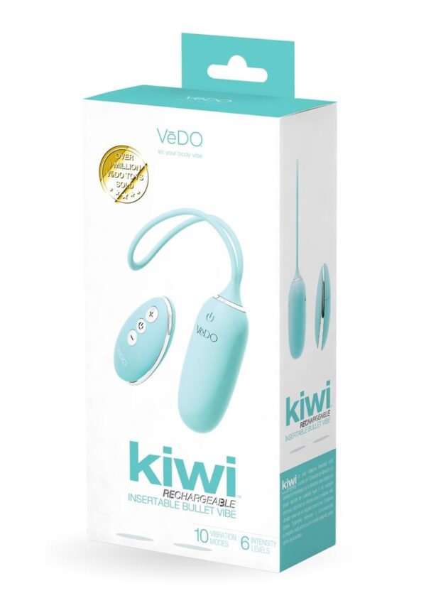 VeDO Kiwi Rechargeable Silicone Insertable Bullet Vibrator with Remote Control - Tease Me Turquoise