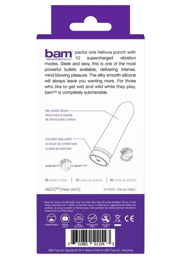 VeDO Bam Rechargeable Silicone Bullet Vibrator - Into You Indigo - Image 4