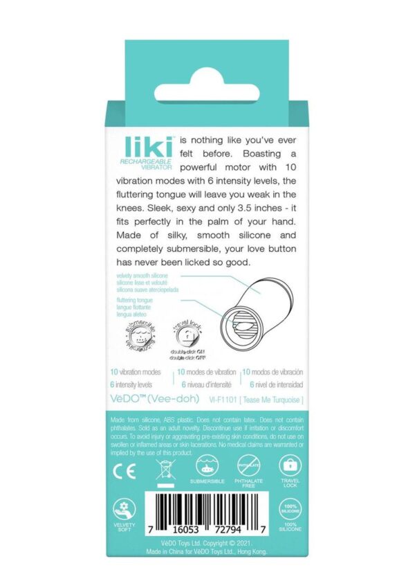 VeDO Liki Rechargeable Silicone Flicker Clitoral Vibrator - Teal - Image 4