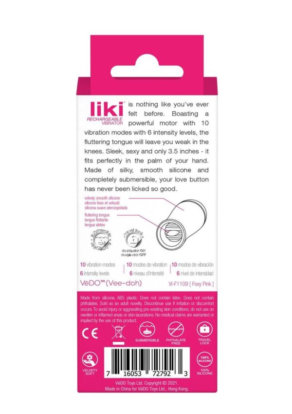 VeDO Liki Rechargeable Silicone Flicker Clitoral Vibrator - Foxy Pink - Image 4