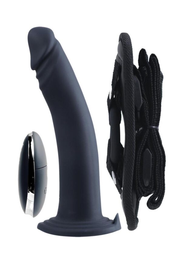 VeDO Diki Rechargeable Silicone Vibrating Dildo with Harness and Remote Control - Just Black - Image 3