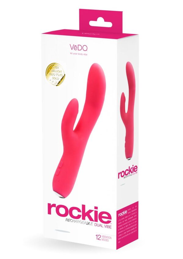 VeDO Rockie Rechargeable Silicone Rabbit Vibrator - Foxy Pink