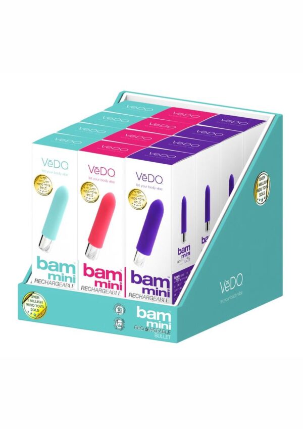 VeDO Bam Mini Rechargeable Silicone Bullet Vibrator - Assorted Colors (12 per Display)