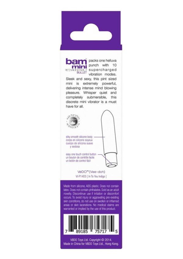 VeDO Bam Mini Rechargeable Silicone Bullet Vibrator - Into You Indigo - Image 4