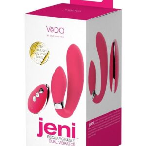 VeDO Jeni C-Shaped Rechargeable Silicone Dual Motor Vibe with Remote Control - Pink