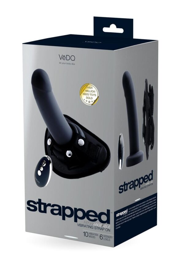 VeDO Strapped Silicone Rechargeable Vibrating Strap On with Remote Control - Just Black