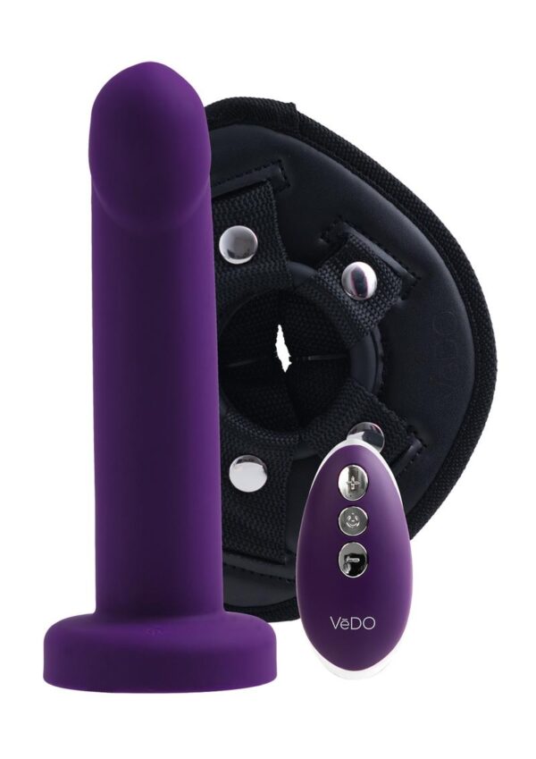 VeDO Strapped Silicone Rechargeable Vibrating Strap-On with Remote Control - Deep Purple - Image 2