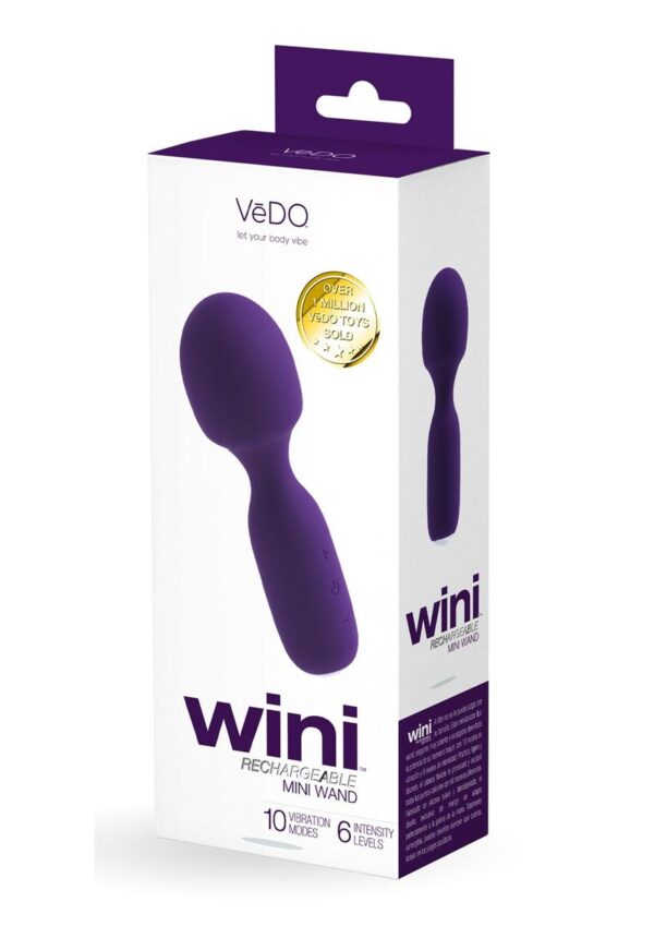 VeDO Wini Silicone Rechargeable Mini Wand Massager - Deep Purple