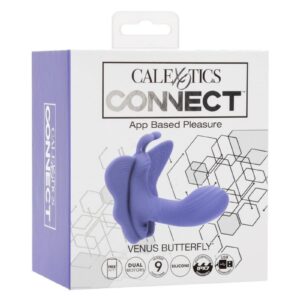 CalExotics Connect Venus Butterfly Rechargeable Silicone App Compatible Stimulator with Remote Control - Purple