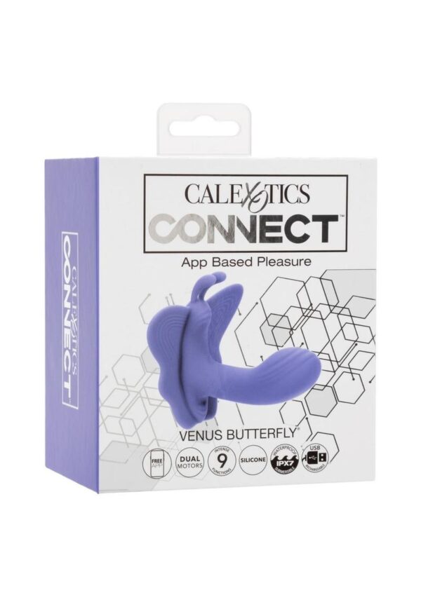 CalExotics Connect Venus Butterfly Rechargeable Silicone App Compatible Stimulator with Remote Control - Purple