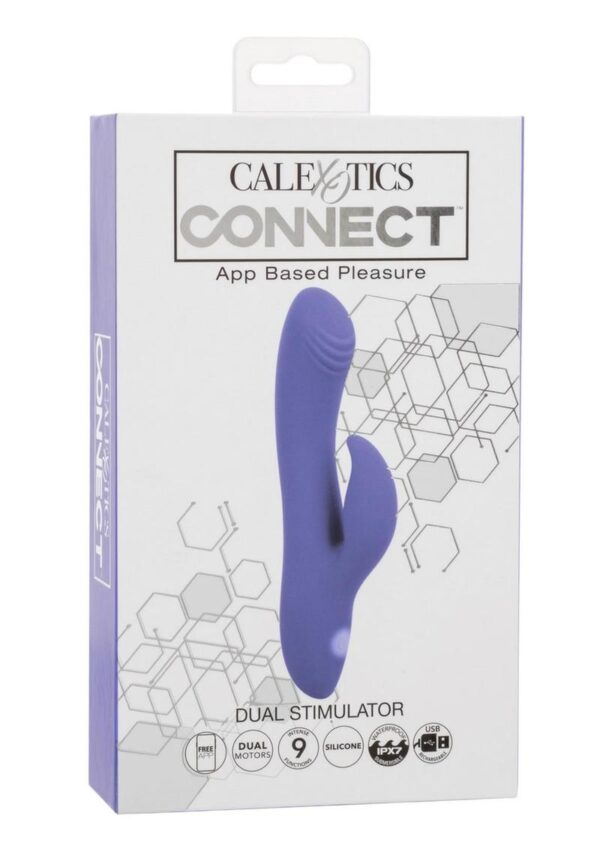 CalExotics Connect App Compatible Dual Stimulator Rechargeable Silicone Dual Vibrator with Remote Control - Purple