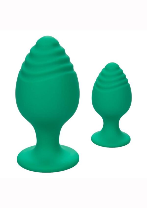 Cheeky Silicone Textured Anal Plugs Large/Small (Set of 2) - Green - Image 2