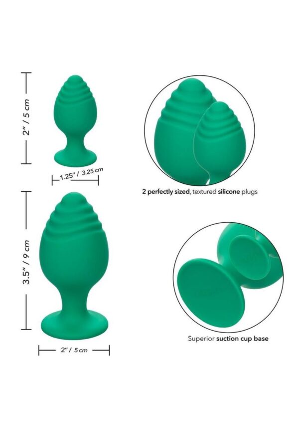 Cheeky Silicone Textured Anal Plugs Large/Small (Set of 2) - Green - Image 4