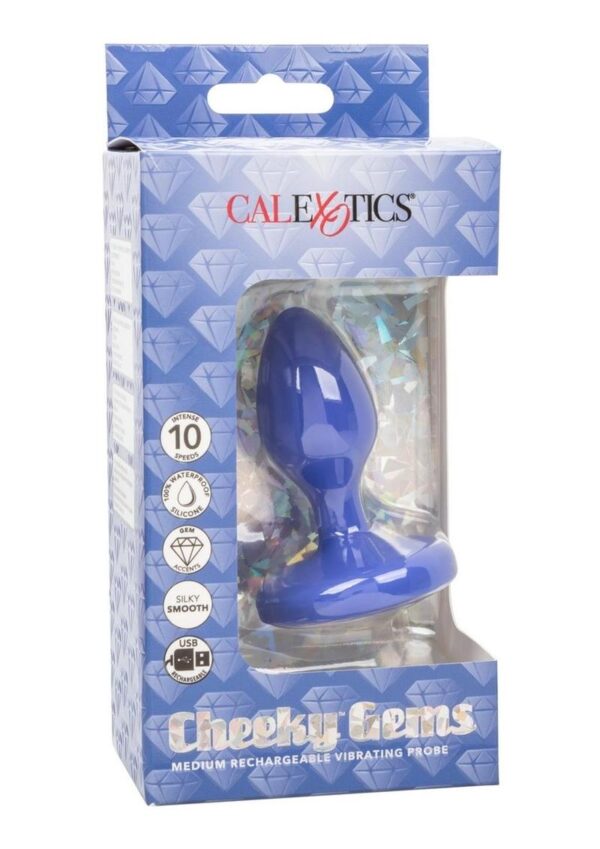 Cheeky Gems Rechargeable Silicone Vibrating Plug - Medium - Blue