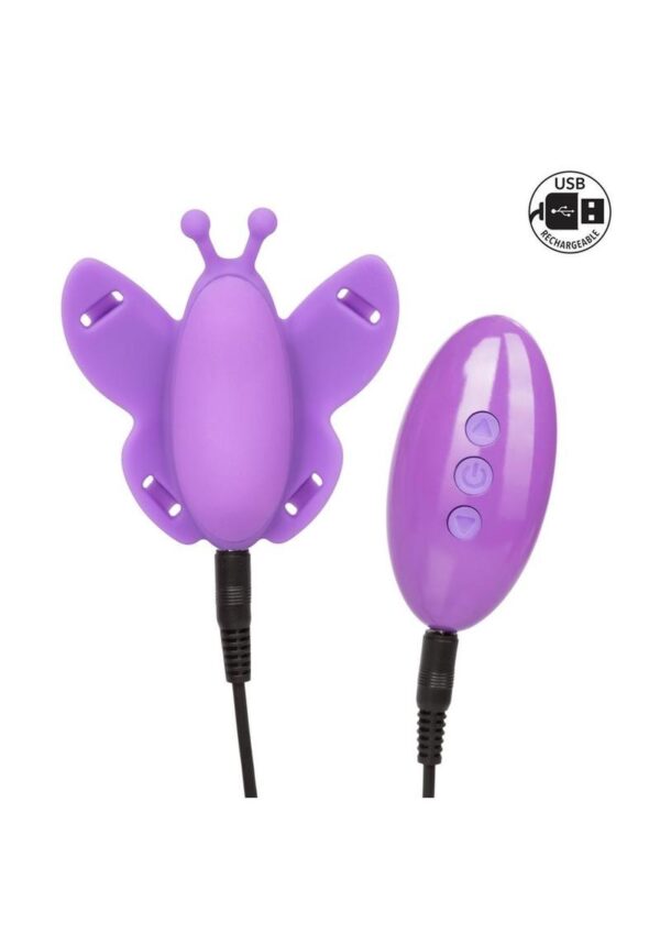 Venus Butterfly Silicone USB Rechargeable Strap-On with Remote Control - Purple - Image 3