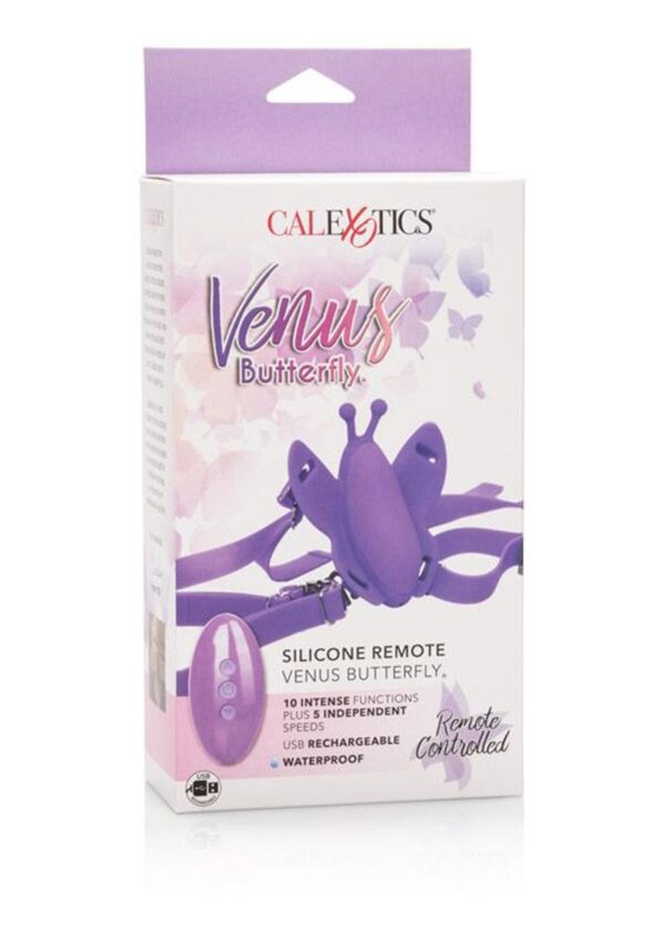 Venus Butterfly Silicone USB Rechargeable Strap-On with Remote Control - Purple