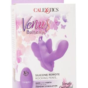 Venus Butterfly Rocking Penis Silicone Rechargeable Strap-On with Remote Control -  Purple