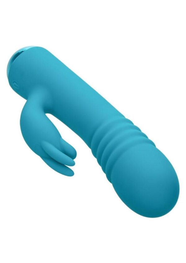 Thicc Chubby Thrusting Tickler Rechargeable Silicone Rabbit Vibrator- Blue - Image 2