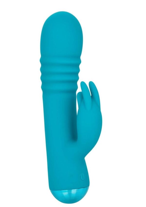 Thicc Chubby Thrusting Tickler Rechargeable Silicone Rabbit Vibrator- Blue - Image 3