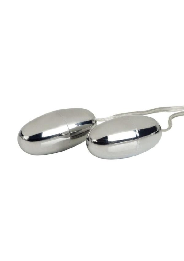 Pocket Exotics Vibrating Double Silver Bullets with Wired Remote Control - Silver - Image 3