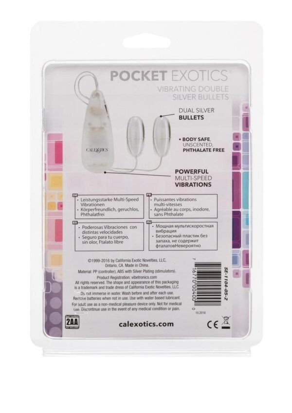 Pocket Exotics Vibrating Double Silver Bullets with Wired Remote Control - Silver - Image 4