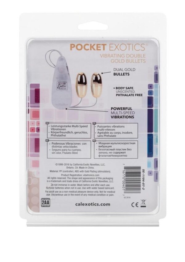 Pocket Exotics Vibrating Double Gold Bullets with Wired Remote Control - Gold - Image 4