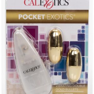 Pocket Exotics Vibrating Double Gold Bullets with Wired Remote Control - Gold
