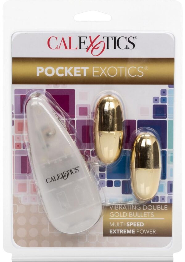Pocket Exotics Vibrating Double Gold Bullets with Wired Remote Control - Gold