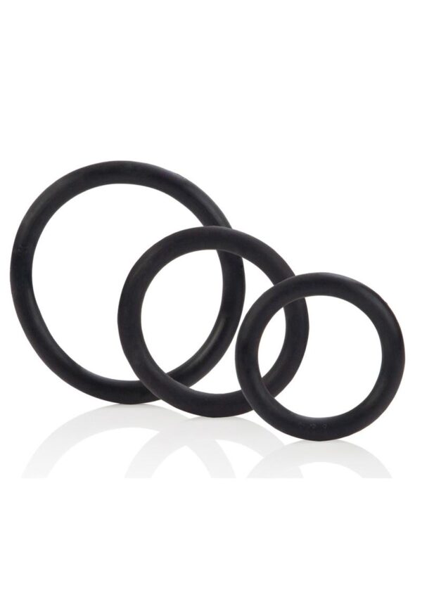 Black Rubber Cock Rings (3 Piece Set) - Black - Image 2
