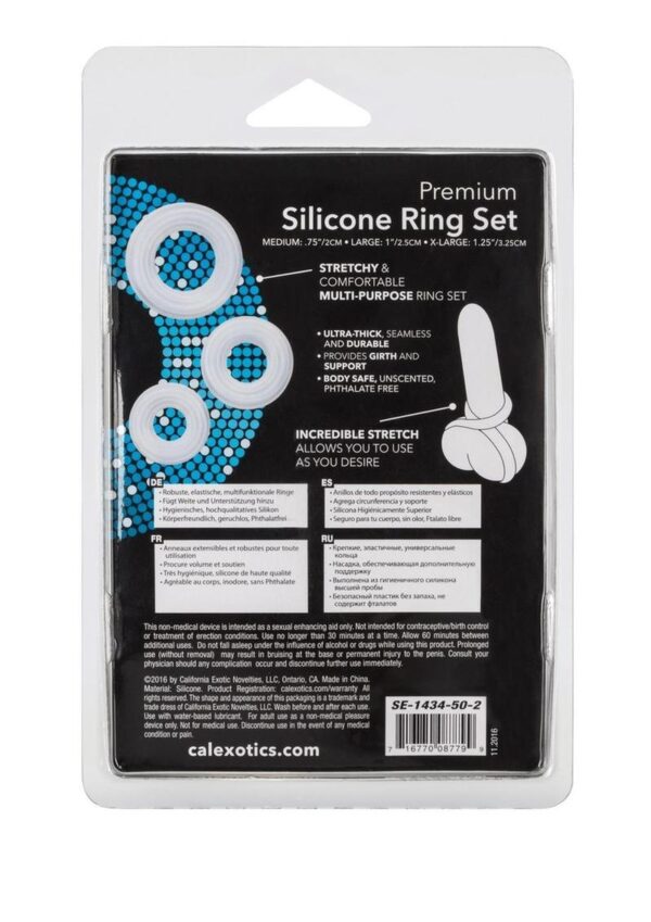 Premium Silicone Cock Ring Set (3 Piece Set) - Clear - Image 4