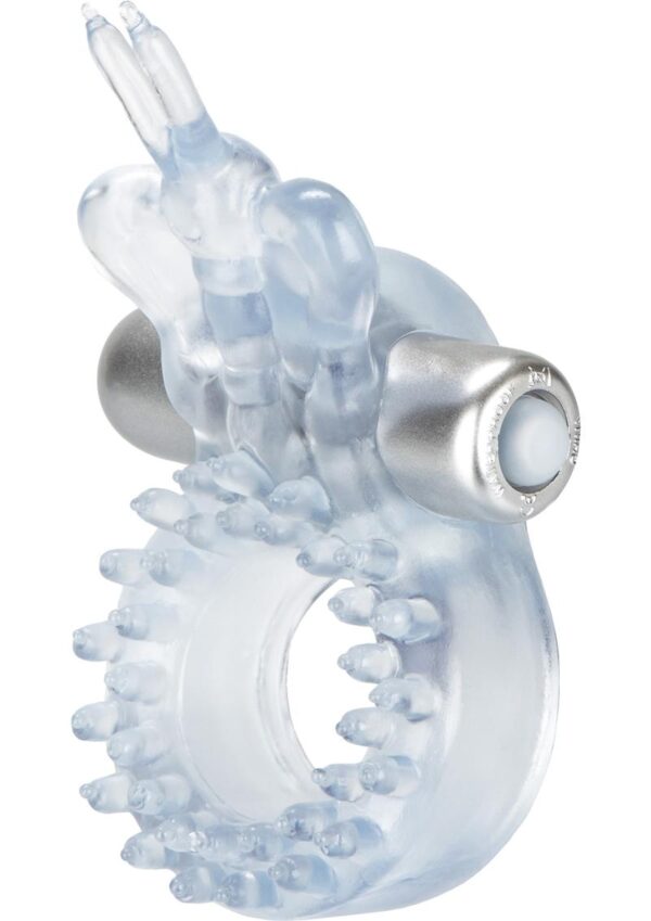 Butterfly Ring Vibrating Cock Ring with Clitoral Stimulation - Clear - Image 2