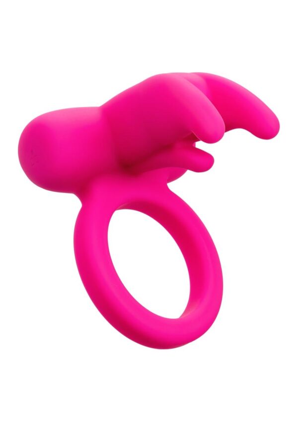 CalExotics Silicone Rechargeable Triple Clit Flicker Cock Ring - Pink - Image 2