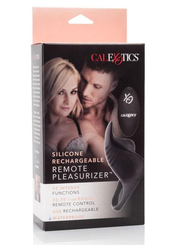 Silicone USB Rechargeable Pleasurizer Vibrating Couples Ring with Remote Control - Black
