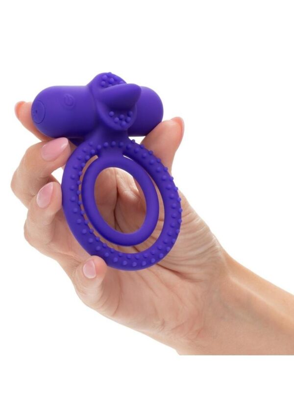 Silicone Rechargeable Dual Climaxer Cock Ring - Purple - Image 4