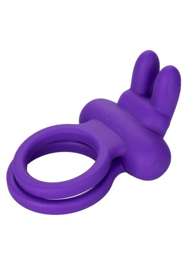 Silicone Rechargeable Dual Rockin Rabbit Multi Speed Cockring Waterproof - Purple - Image 3