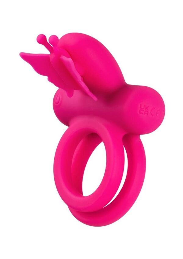 Silicone Rechargeable Dual Butterfly Couples Ring - Pink - Image 2