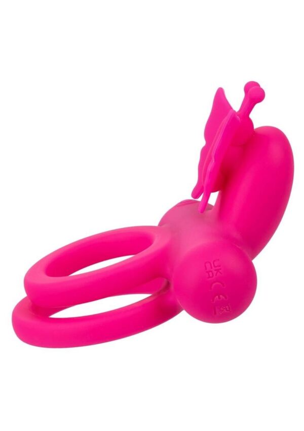Silicone Rechargeable Dual Butterfly Couples Ring - Pink - Image 3