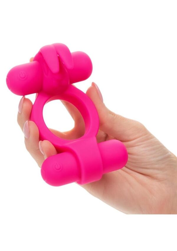 Silicone Rechargeable Rockin` Rabbit Cock Ring - Pink - Image 4