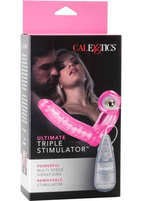 Ultimate Triple Stimulator Vibrating Cock Ring with Wired Remote Control - Pink