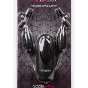 Nipple Play Vibrating Nipple Clamps with Wired Remote Control - Black